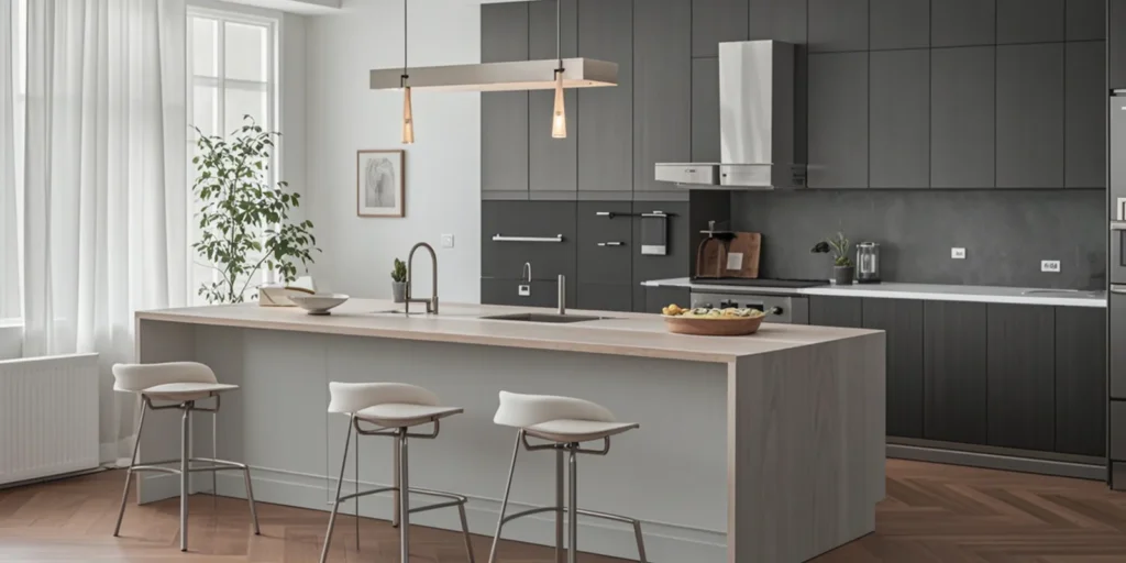 Diverse possibilities of spacious space large open kitchen with living room