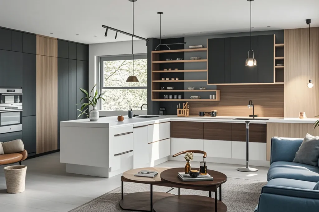 L-shaped cabinet and living room