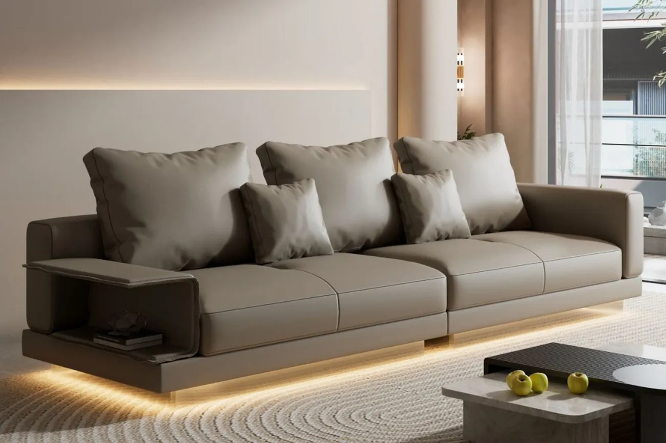 Straight Sofa - MASEN-ZSF-2502 Floating Sofa with Light Modern Simple Living Room Straight Sofa