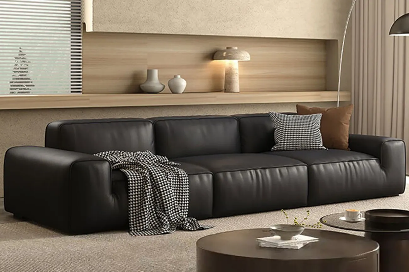 Straight Sofa - MASEN-ZSF-2503 Black Fat Cube Sofa Very Simple Sofa