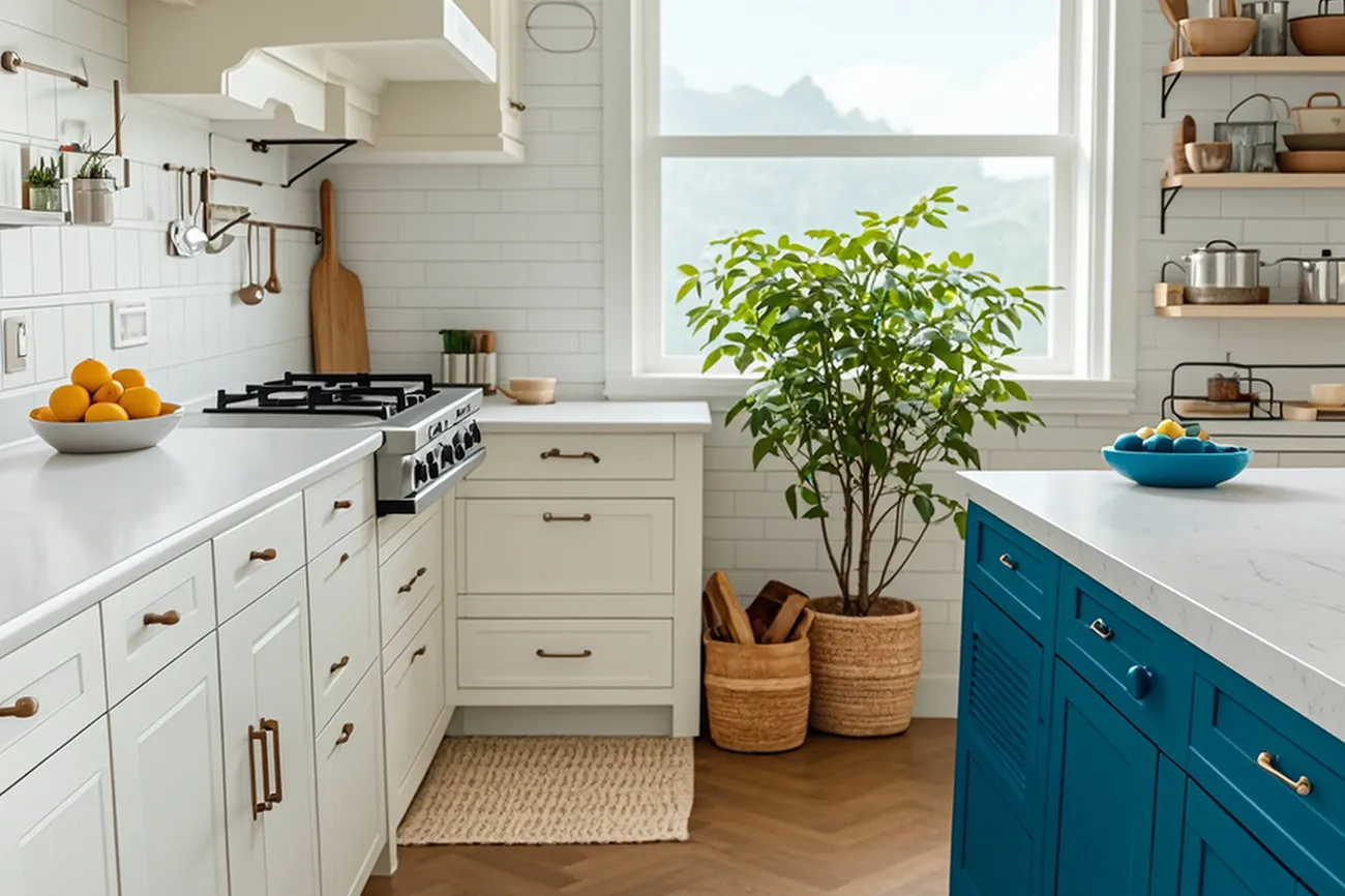 blue country style cabinets